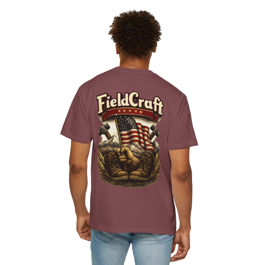 FieldCraft USA Workwear T‑Shirt — American Flag & Tools Graphic