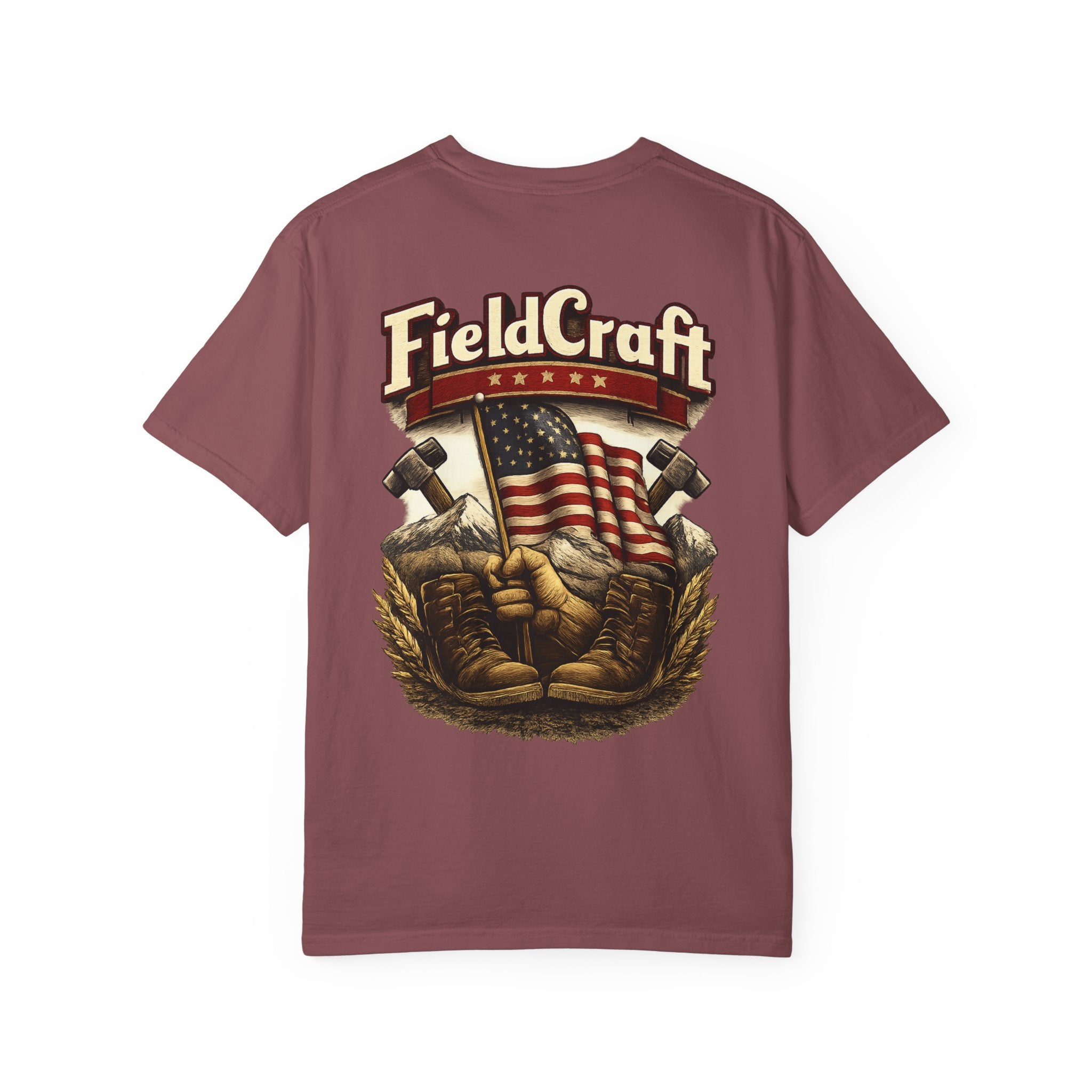 FieldCraft USA Workwear T‑Shirt — American Flag & Tools Graphic
